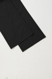 Black Solid Color Drawstring Elastic Waist Casual Loose Pants