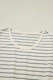 Beige Stripe Drawstring Tunic Tank Mini Dress with Pockets
