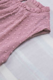 Pink Swiss Dot Sleeveless Ruffle Tank