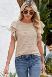 Casual Wavy Textured Ruffle Sleeve Top