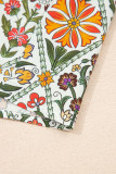 Green Short Bubble Sleeve Floral Shirt