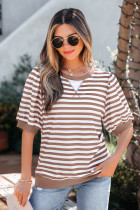 Khaki Stripe Short Bubble Sleeve T Shirt