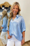 Myosotis Collared V Neck Half Sleeve Metallic Top