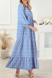 Blue Boho Printed Half Sleeve Maxi Dress