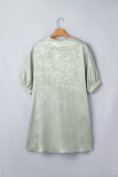 Meadow Mist Green Metallic V Neck Half Sleeve Loose Mini Dress