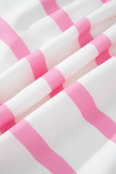 Pink Stripe Plus Size V Neck Short Puff Sleeve Tiered Maxi Dress