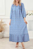 Blue Boho Printed Half Sleeve Maxi Dress