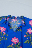 Blue V Neck Short Sleeve Loose Flower Dress