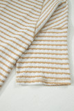 Apricot Stripe Plus Size Textured Patchwork Detail Half Sleeve Top