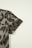 Brown Retro Leopard Print Mock Neck Slim Tee
