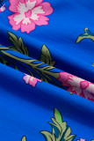 Blue V Neck Short Sleeve Loose Flower Dress