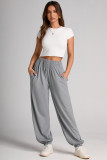 Gray Smocked High Waist Joggers