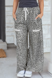 Gray Animal Print Wide Leg Terry Knit Pants