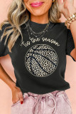 Black Leopard Basketball Printed Crew Neck Tee