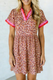 Khaki Leopard High Waist Ruffled Colorblock Trim Short Dress
