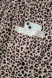 Khaki Animal Print Wide Leg Terry Knit Pants