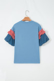 Beau Blue Stars Stripes Short Puff Sleeve Top