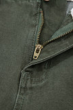 Mist Green 2-Button High Waist Wide Leg Jeans