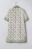 Multicolour Boho Geometric Flower Print Short Sleeve Loose Mini Dress