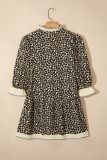 Black Leopard Print Striped Color Block Trim V Neck Bracelet Sleeve Mini Dress