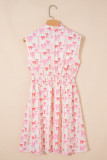 Pink Full Zip Cinched Waist Sleeveless Bow Mini Dress