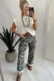 Green Camouflage Print Multi Pocketed Womens Denim Pants