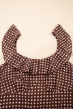 Coffee Polka Dot Print Backless Ruffled Tiered Maxi Dress