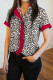 Khaki Contrast Frilled V Neck Trimmed Leopard Shirt