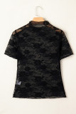 Black Floral Lace Mesh Short Sleeve Sheer Top