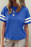 Dark Blue Varsity Striped Short Sleeve Crew Neck T Shirt