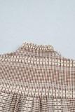 Brown Western Pony Embroidered Yoke Puff Sleeve Gingham Blouse