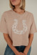 Smoke Gray Lace Pearled Decor Horse Shoe Graphic Western T Shirt