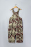 Green Camouflage Print Leopard Detail Loose Denim Overall Cropped Jumpsuit