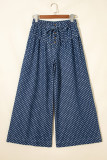 Sky Blue Polka Dot Print Button Pleated Detail Wide Leg Jeans