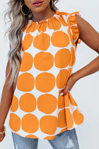 Yellow Polka Dot Print Frilled Round Neck Shift Tank Top