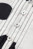 White Polka Dot Print Half Button Ruffled Short Sleeve Loose Mini Dress