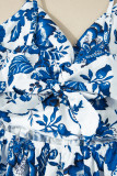 Sky Blue Twisted Bust Spaghetti Straps Backless Floral Maxi Dress