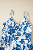 Sky Blue Twisted Bust Spaghetti Straps Backless Floral Maxi Dress