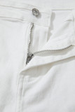 White Solid Color Loose Casual Jeans