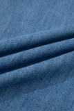 Dusk Blue Ruffled Short Sleeve Denim Shirt
