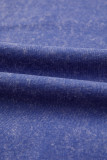 Blue Independence Day Star Printed Mineral Wash T Shirt