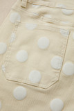 Khaki Polka Dot Print Raw Hem Shift Jeans