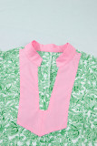 Green Plus Size Contrast Trim Flutter Sleeve Floral Kaftan Maxi Dress