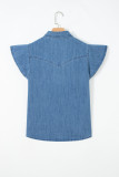 Dusk Blue Ruffled Short Sleeve Denim Shirt