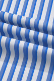Sky Blue Stripe Drawstring Elastic Waist Patch Pocket Wide Leg Ankle-length Pants