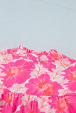 Pink Short Bubble Sleeve Summer Floral Blouse