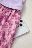 Purple Ribbed V Neck Tank Floral Contrast Patchwork Long Dress