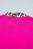 Rose Red Leopard Accent Notched Neck Plus Size Short Sleeve Top