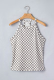 Gray Checkered Print Textured Halter Tank Top