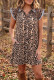 Khaki Leopard Print Lace Trim Shirt Collar Button Down Loose Mini Dress